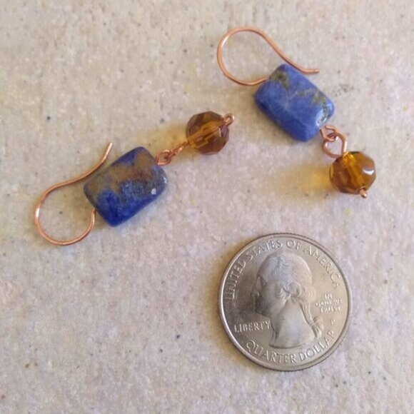 Rustic Blue Sodalite + Copper Earrings for Jeans, Denim & Leather Lovers! - Picture 1 of 7